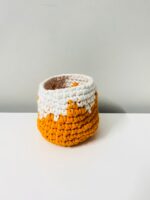 Small handmade crochet utility basket in a chunky cotton cord Orange