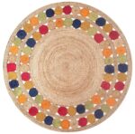 Natural Jute Round Indoor Area Rug with Multicolor