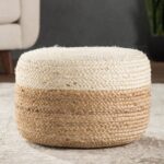 where to buy Wide Round Pouf Ottoman Beige and White