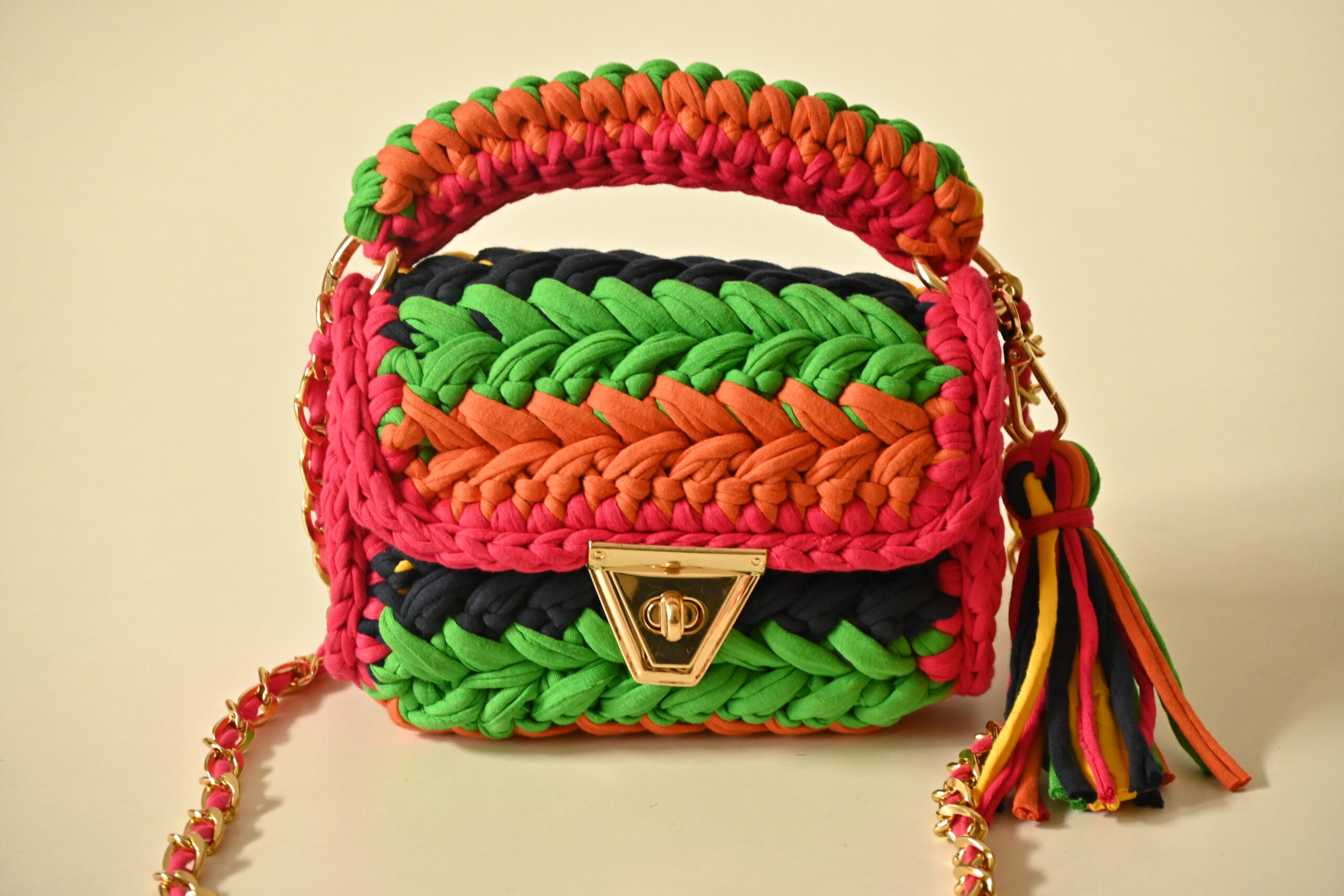 Colorful Cotton Hand Knitted Sling Handbag for Women | Aticue Decor
