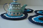 Trendy Cotton Cup Coaster Dining Table Placement Set Of 4 Black and Blue in India