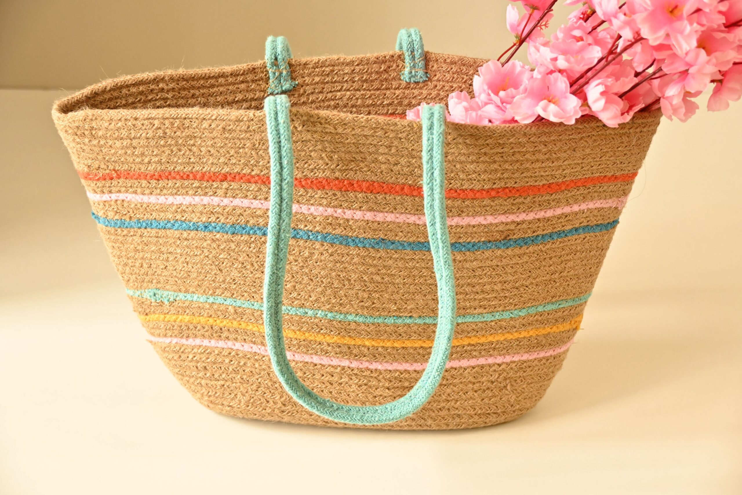 Handcrafted Multicolor Jute Shoulder Tote Bag | Aticue Decor