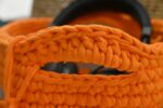 Hosiery T-Shirt Yarn Crochet Basket With Loops Handmade Orange