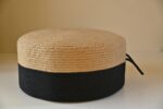 Buy Online Round Cotton Handcrafted Pouf Ottoman Beige Black in India