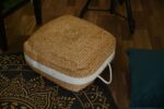 Buy Online Square Jute Floor Cushion Pouf Ottoman Beige and White in India