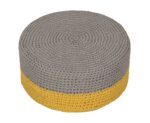 Wide Round Pouf Ottoman Footrest Hosiery Cotton in yellow and grey buy online in bengaluru