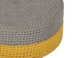 Wide Round Pouf Ottoman Footrest Hosiery Cotton in yellow and grey buy online in bengaluru