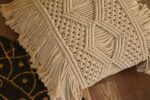 Handloom Off-white Macramé Diamond Design Cotton Sofa Cushion with Fringe