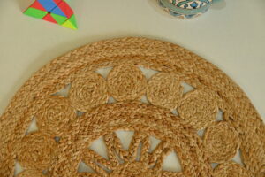 Handmade Round Beige Design Jute Braided Doormat