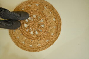 Handmade Round Beige Design Jute Braided Doormat
