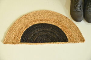 Handmade Semi Circle Beige and Black Jute Braided Doormat.