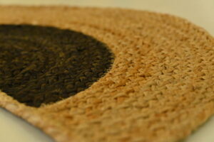 Handmade Semi Circle Beige and Black Jute Braided Doormat.