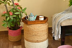 Unique Handmade Jute Ottoman Grey and Beige Pouffe for Sitting (1)