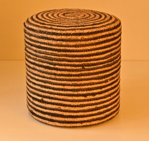 Handcrafted Jute Ottoman Pouffe | Black & Yellow Stripes|