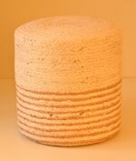 Handcrafted Natural Jute Ottoman Pouffe | White & Grey |