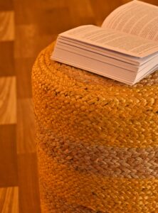 Handcrafted Natural Jute Ottoman Pouffe | Yellow & Beige |