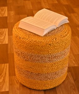 Handcrafted Natural Jute Ottoman Pouffe | Yellow & Beige |