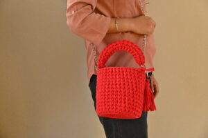 Handmade Red Crochet Pattern Bucket Bag