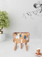 printed fabric wooden pouffe stool for living room