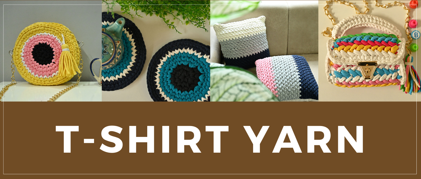 T-shirts Yarn Crochet Hand Bags, Cushions, Coasters