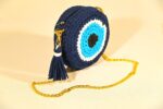 Handknitted Cotton Evil Eye Sling Bag Navy Blue